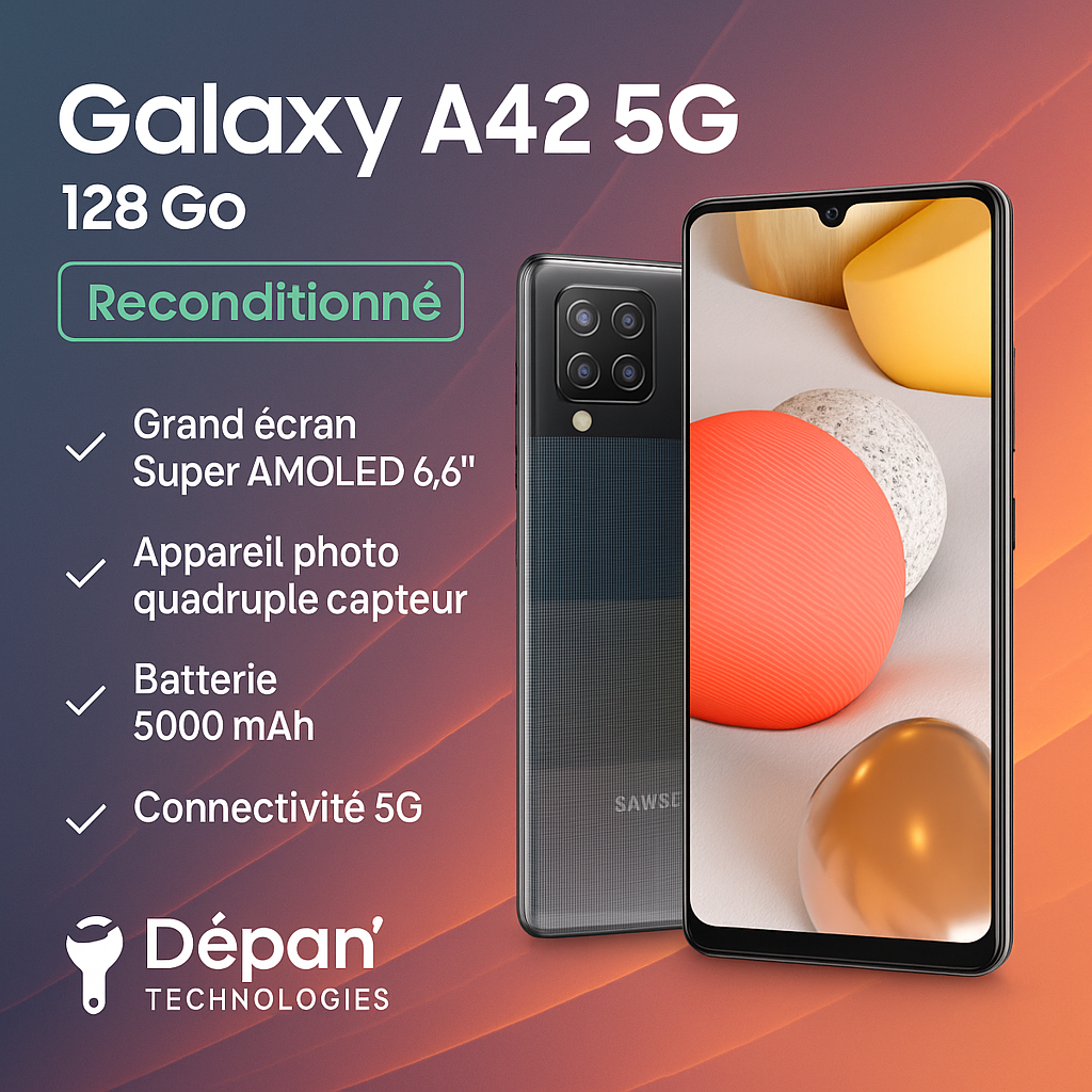 Samsung Galaxy A42 5G – 128 Go – Noir – Reconditionné